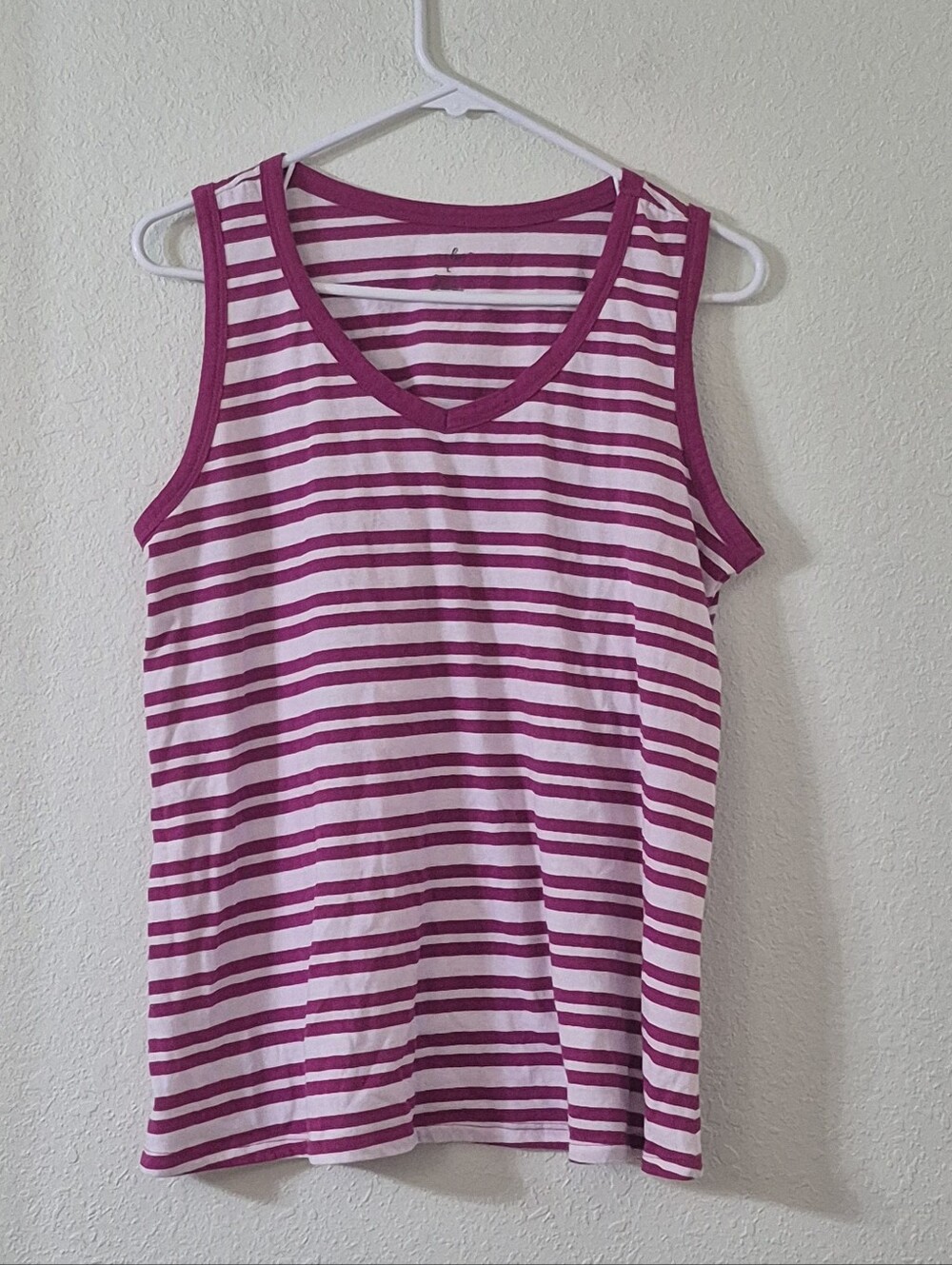 Striped Pink & White V-Neck Tank Top